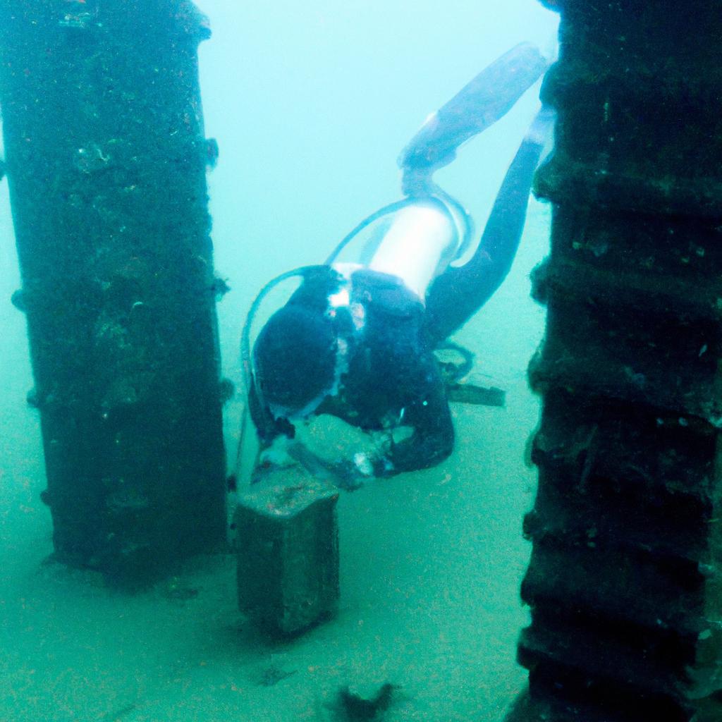 Person inspecting underwater structures