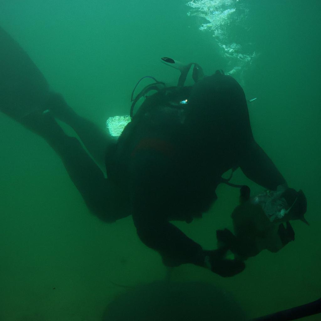 Person operating underwater ROV