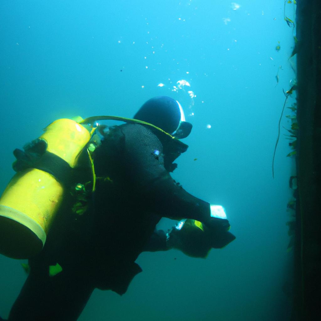 Person conducting underwater inspection work